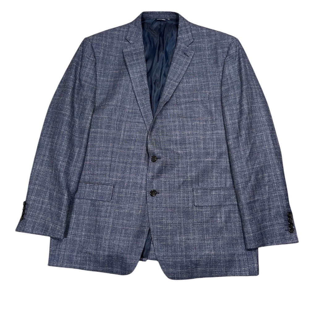 Ralph Lauren Sport Coat Mens 50L Blue Plaid Wool Silk Linen Blend Two Button